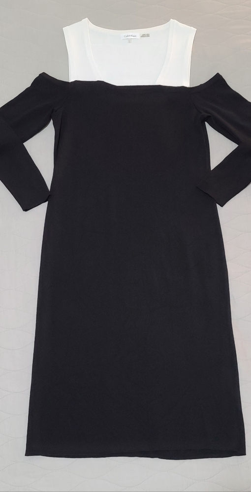 Calvin Klein Open Shoulder Dress - Black/White, Size L